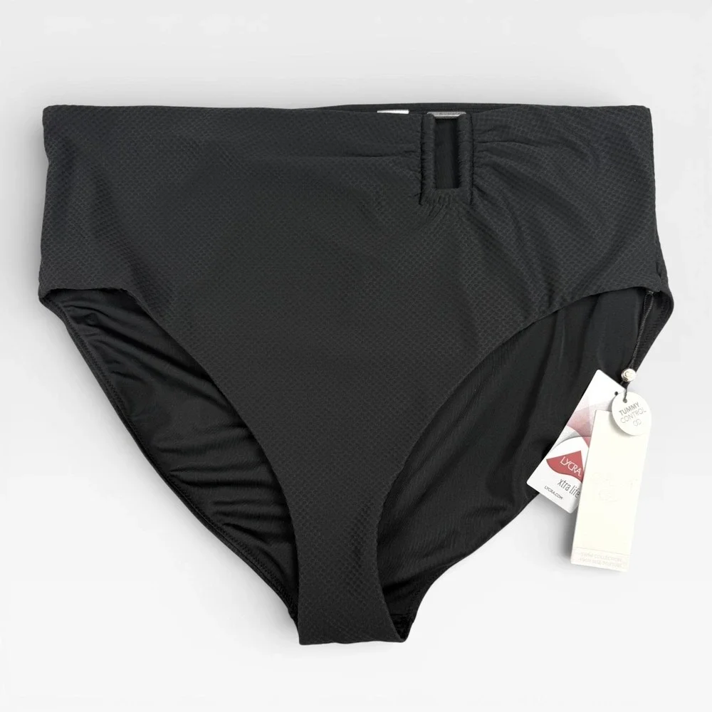 CALIA Womens Asymetrical Rectangle Trim Swim Bottom Beach Wear Black Sz XXL NWT‎